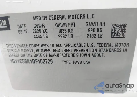 2013 Chevrolet Malibu 1Lt from USA, damaged, VIN 1G11C5SA1DF162729